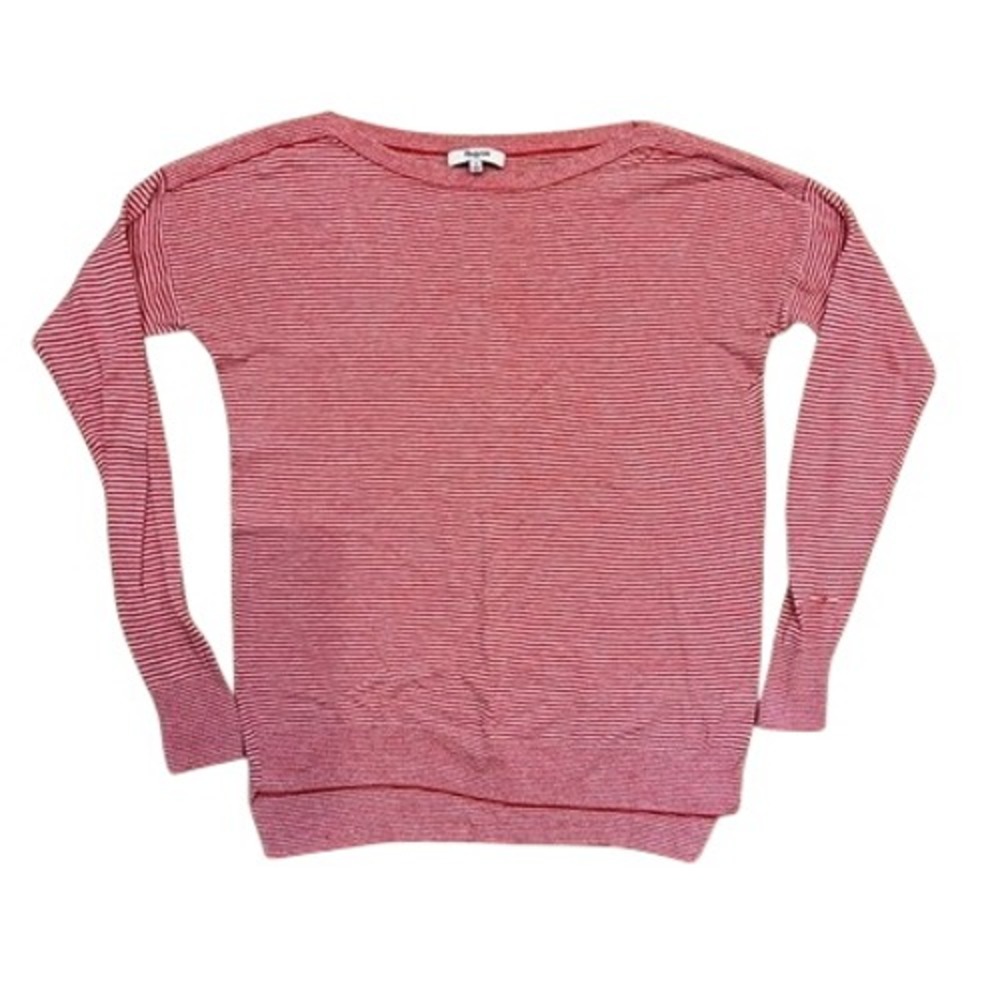 Madewell Red White Striped Linen Cotton Knit Sweater Boat Neck Small A9573